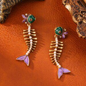 Chic Alloy Drip Glaze Fish Skeleton Earrings
